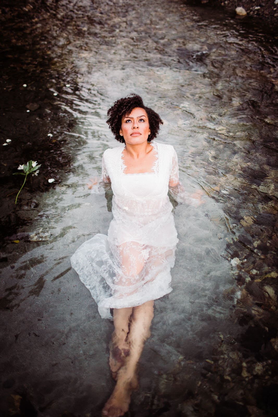 Bride in river