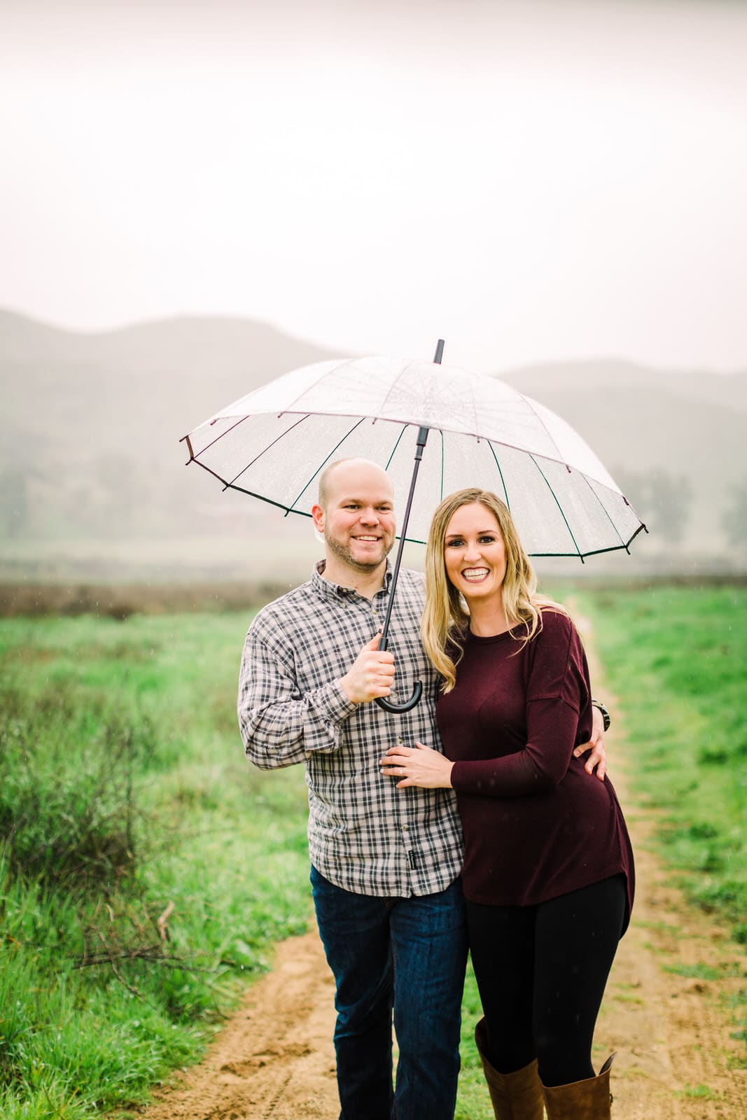 engagement in the rain in redlands