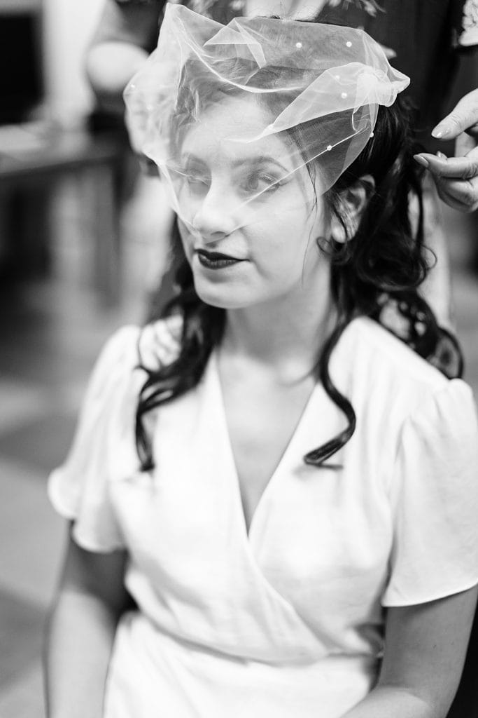 Bride in birdcage veil