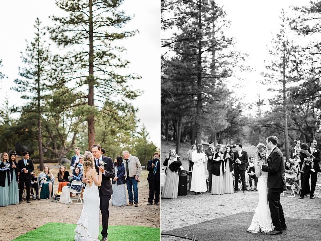 Mountaintop first dance Idyllwild wedding