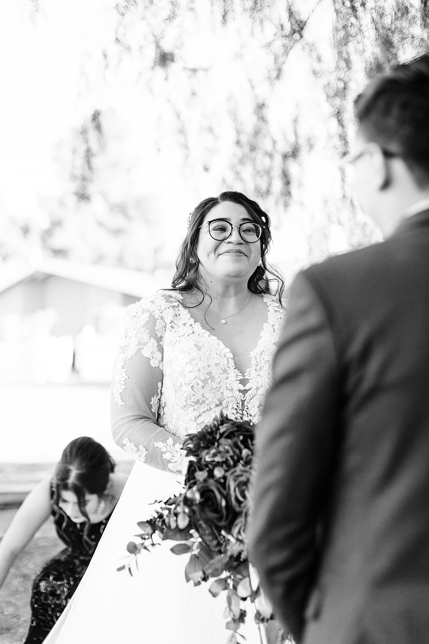 emotional bride during nuevo ranch wedding ceremony