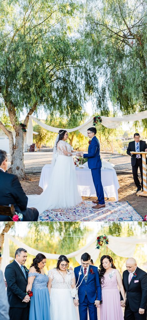 Family prayer during wedding