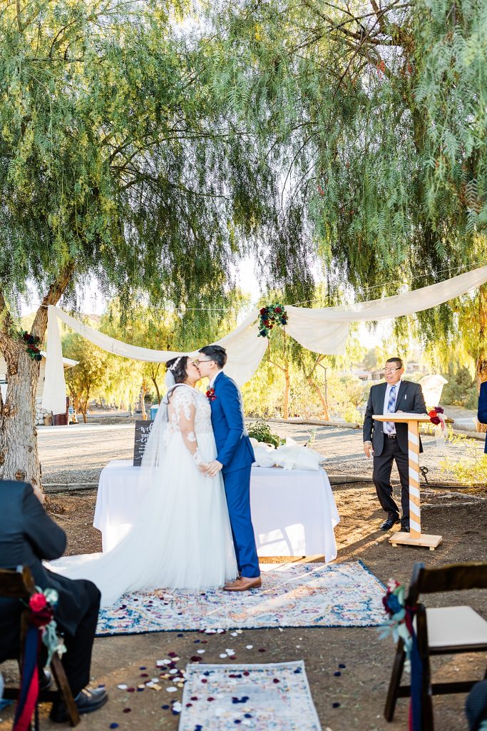 first kiss at nuevo ranch wedding