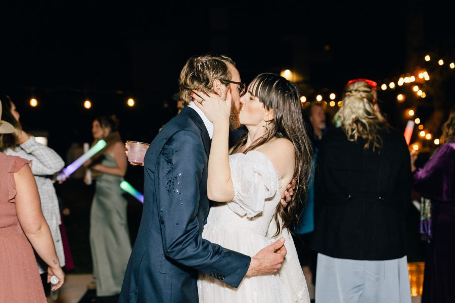 brid and groom dancing at wedding
