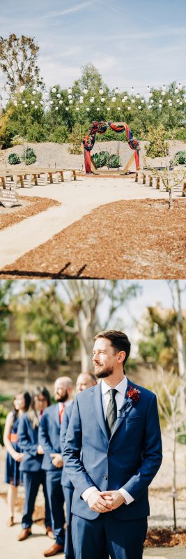 Groom seeing bride walk up aisle at Gold Coast Farms Aliso Viejo
