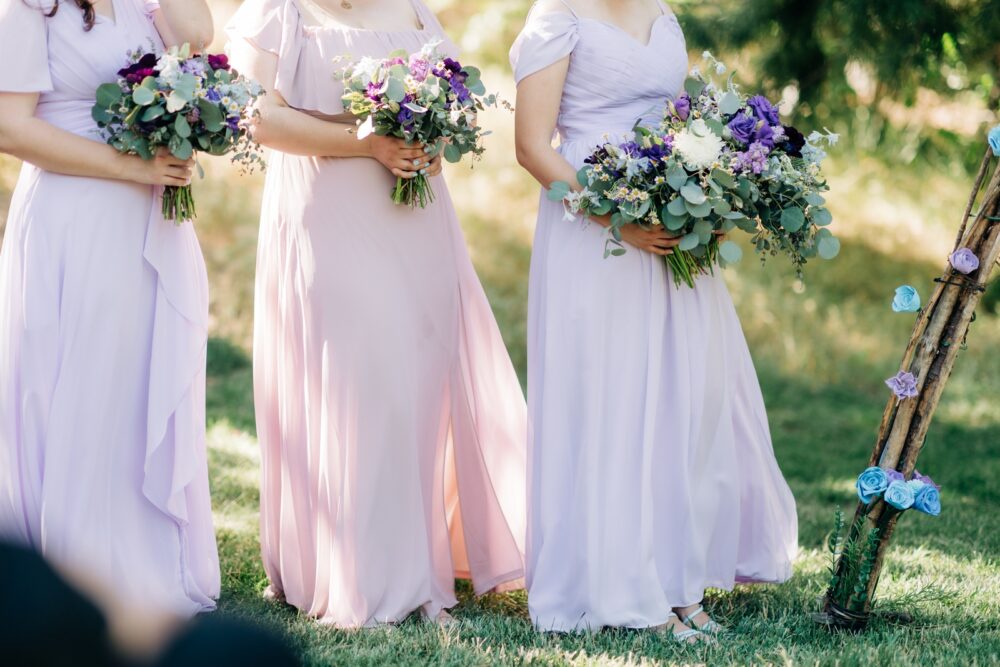 Bridesmaids at summer wedding in Lake Gregory