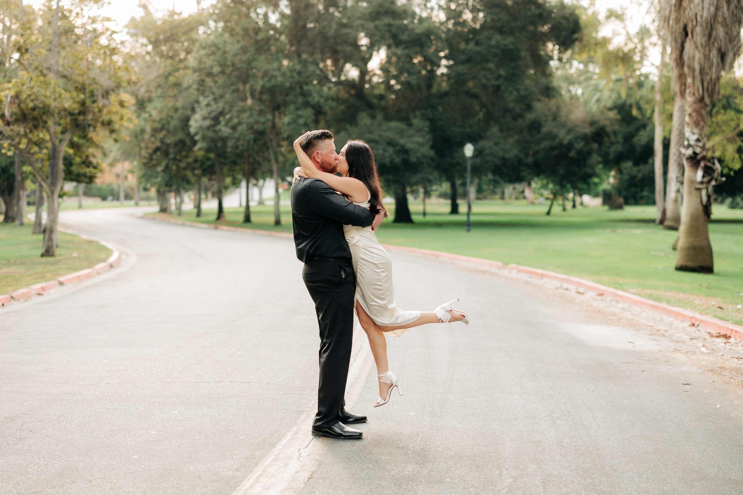 downtown riverside sunrise engagement