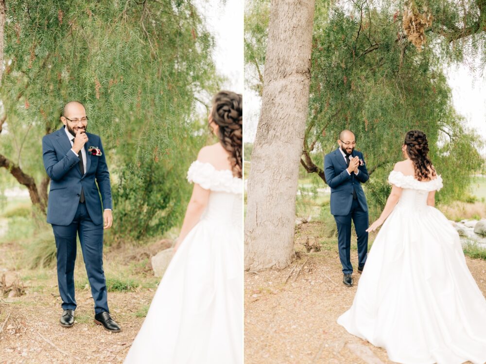 first look at Black and gold spring wedding