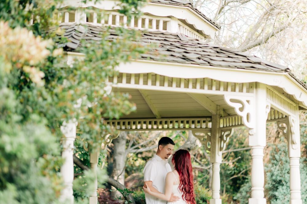 Engage couple at the Los Angeles arboretum 