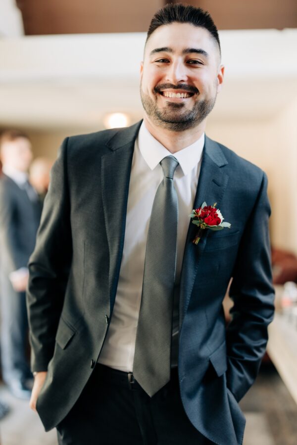 Groom at Miller's Landing Barn wedding