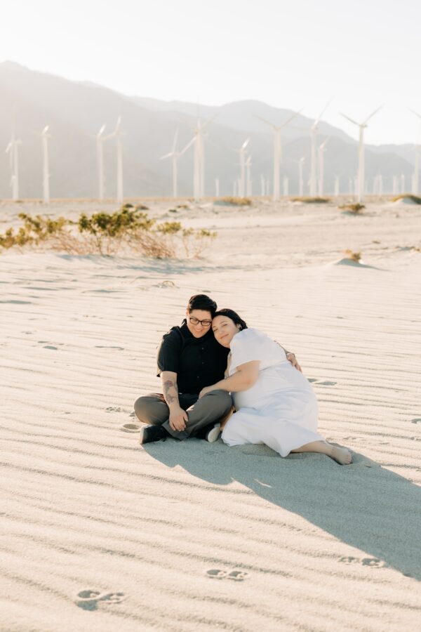 Engagement pictures in Palm Springs Windmills