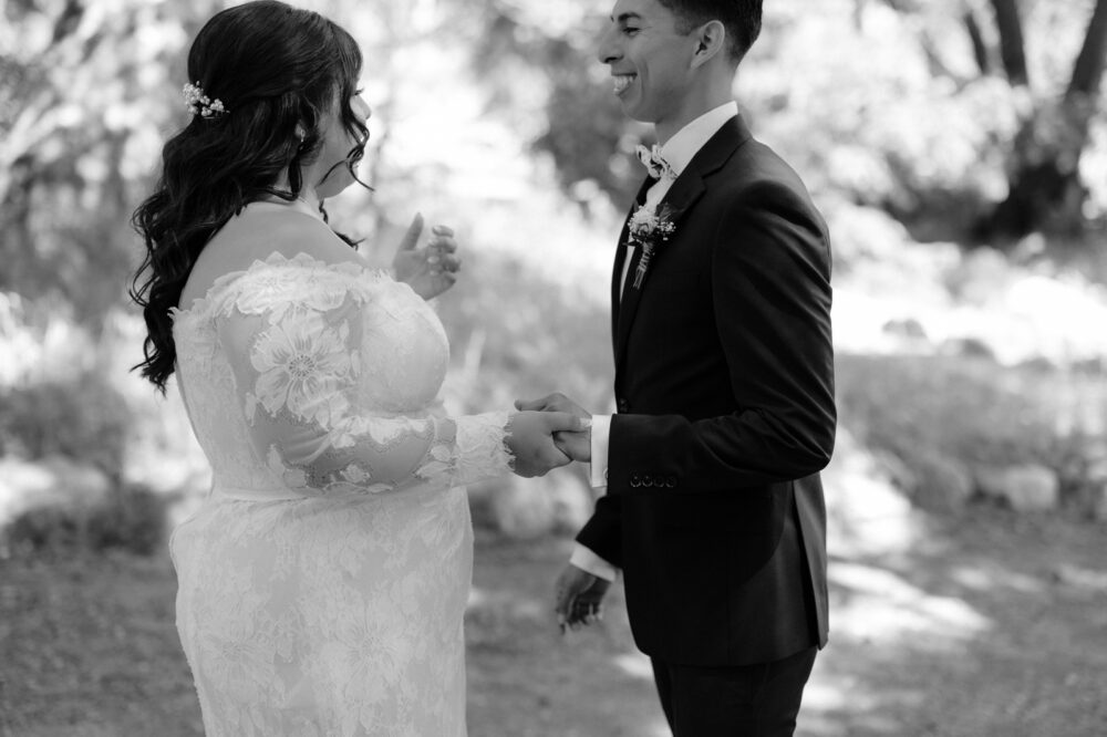 First look in oak glen wedding