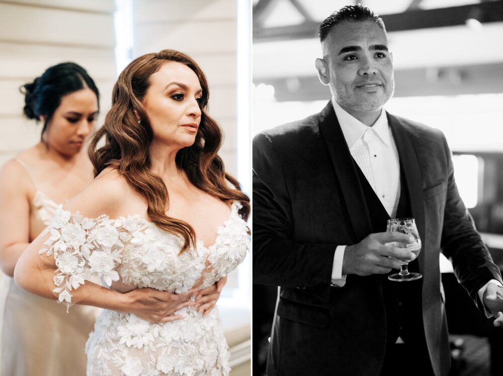 Bride and groom getting ready