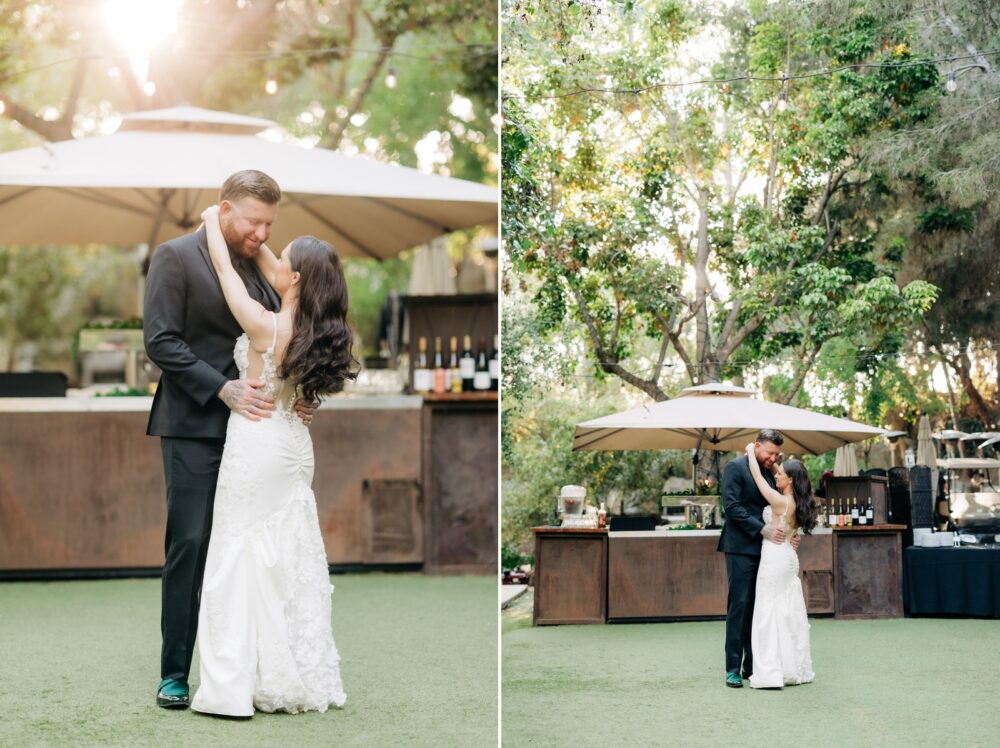 first dance Stone Brewing bistro and garden wedding
