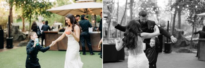 bride and groom dancing with son