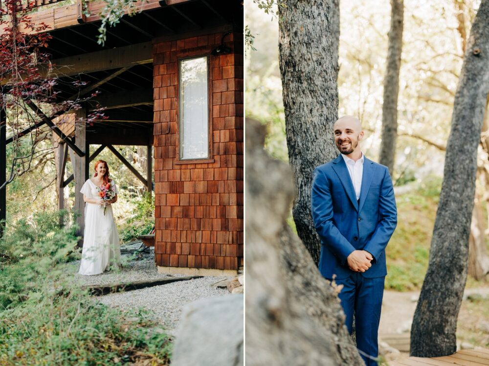 Groom seeing bride walk up the aisle